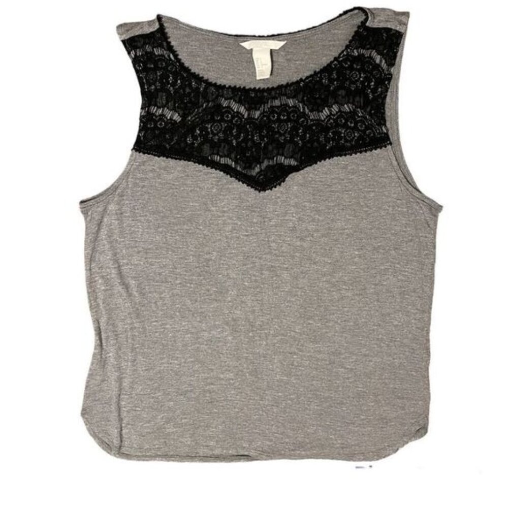 H&M Grey and Black Lace Sleeveless Top Size Large